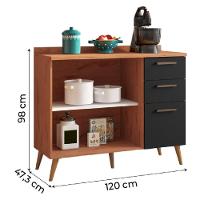 Balcão De Cozinha 2 Portas E 3 Gavetas Com Tampo 1,20m Favorita Natura / Preto Preto Naturale - 4