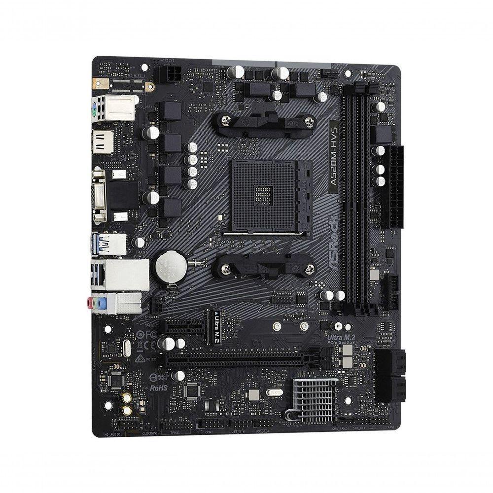 Placa Mae Asrock A520m-hvs Am4 2xddr4 Dimm 64gb 2xusb2.0 4xusb3.2 1xm.2 Hdmi-d-sub Rede Giga 1xpcie - 2
