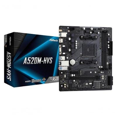 Placa Mae Asrock A520m-hvs Am4 2xddr4 Dimm 64gb 2xusb2.0 4xusb3.2 1xm.2 Hdmi-d-sub Rede Giga 1xpcie
