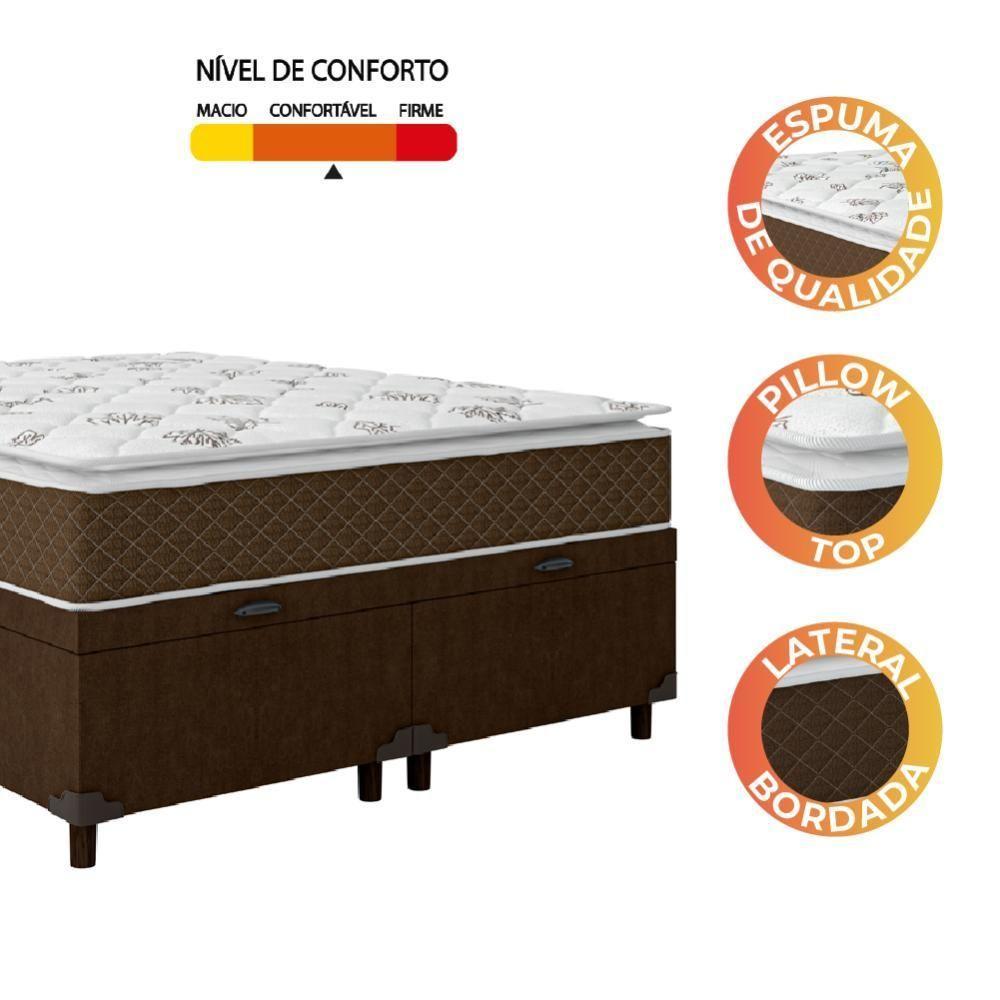 Cama Box Baú Casal Queen Colchão Molas Ensacadas Pillow Top Martino 158X198X66Cm Marrom/Branco - 3