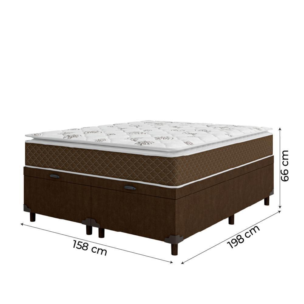 Cama Box Baú Casal Queen Colchão Molas Ensacadas Pillow Top Martino 158X198X66Cm Marrom/Branco - 5