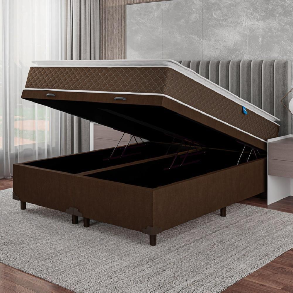 Cama Box Baú Casal Queen Colchão Molas Ensacadas Pillow Top Martino 158X198X66Cm Marrom/Branco - 6