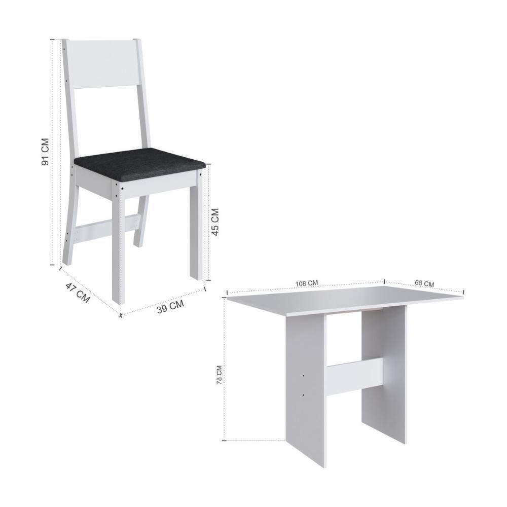 Conjunto Mesa De Jantar 108cm Com 4 Cadeiras Multimóveis CR50203 Branco-preto - 3