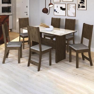 Conjunto Mesa De Jantar 150cm Com 6 Cadeiras Multimóveis CR50207 Noce-off White
