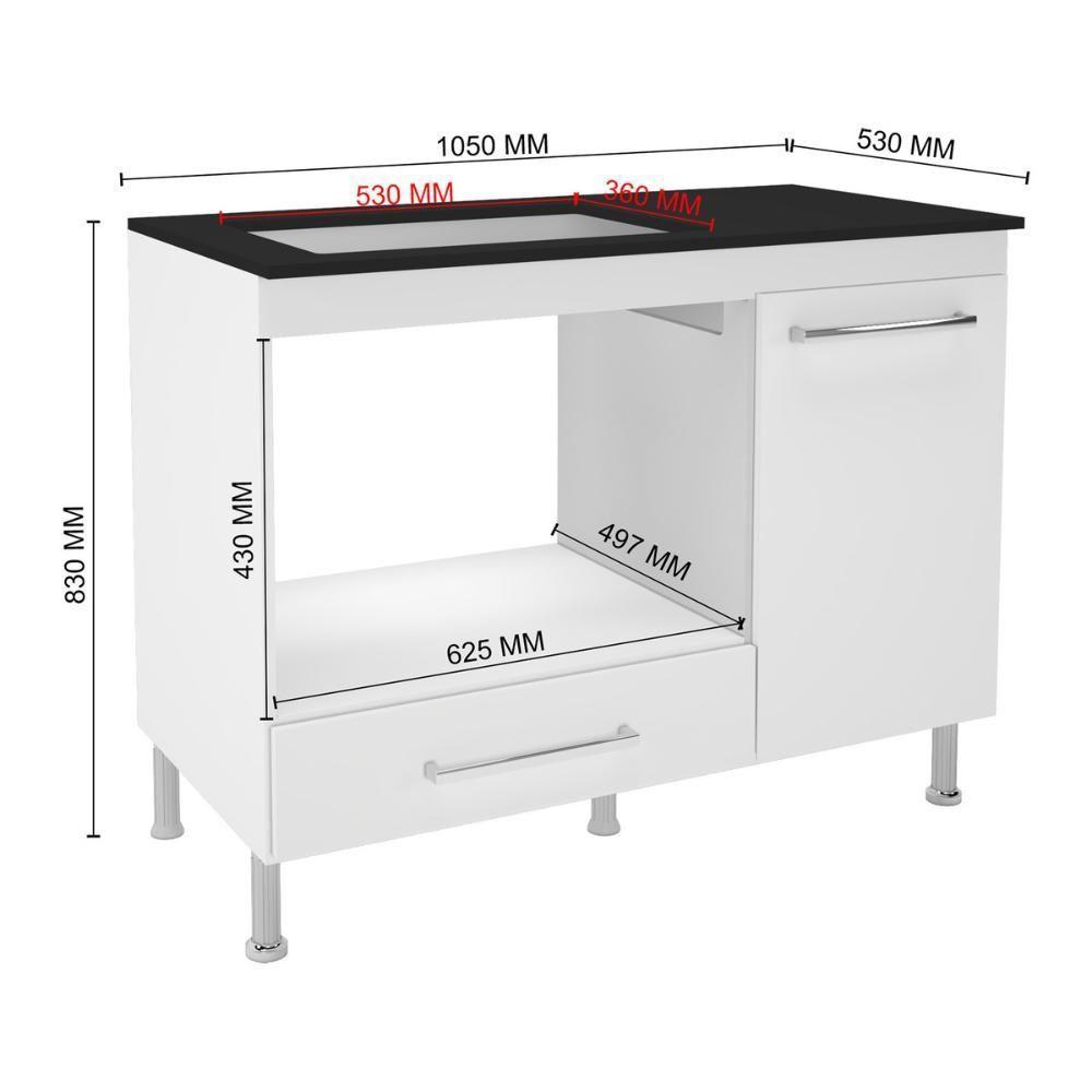 Balcão De Cozinha Para Cooktop-forno 105cm Com Tampo 1 Porta 1 Gaveta Multimóveis Cr20498 Branco-preto - 3