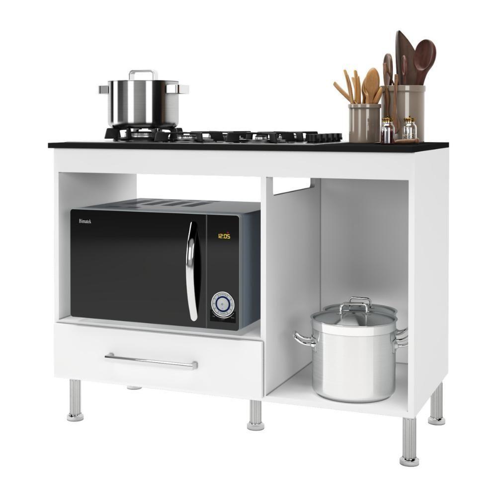 Balcão De Cozinha Para Cooktop-forno 105cm Com Tampo 1 Porta 1 Gaveta Multimóveis Cr20498 Branco-preto - 4