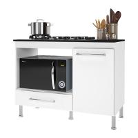 Balcão De Cozinha Para Cooktop-forno 105cm Com Tampo 1 Porta 1 Gaveta Multimóveis Cr20498 Branco-preto - 2