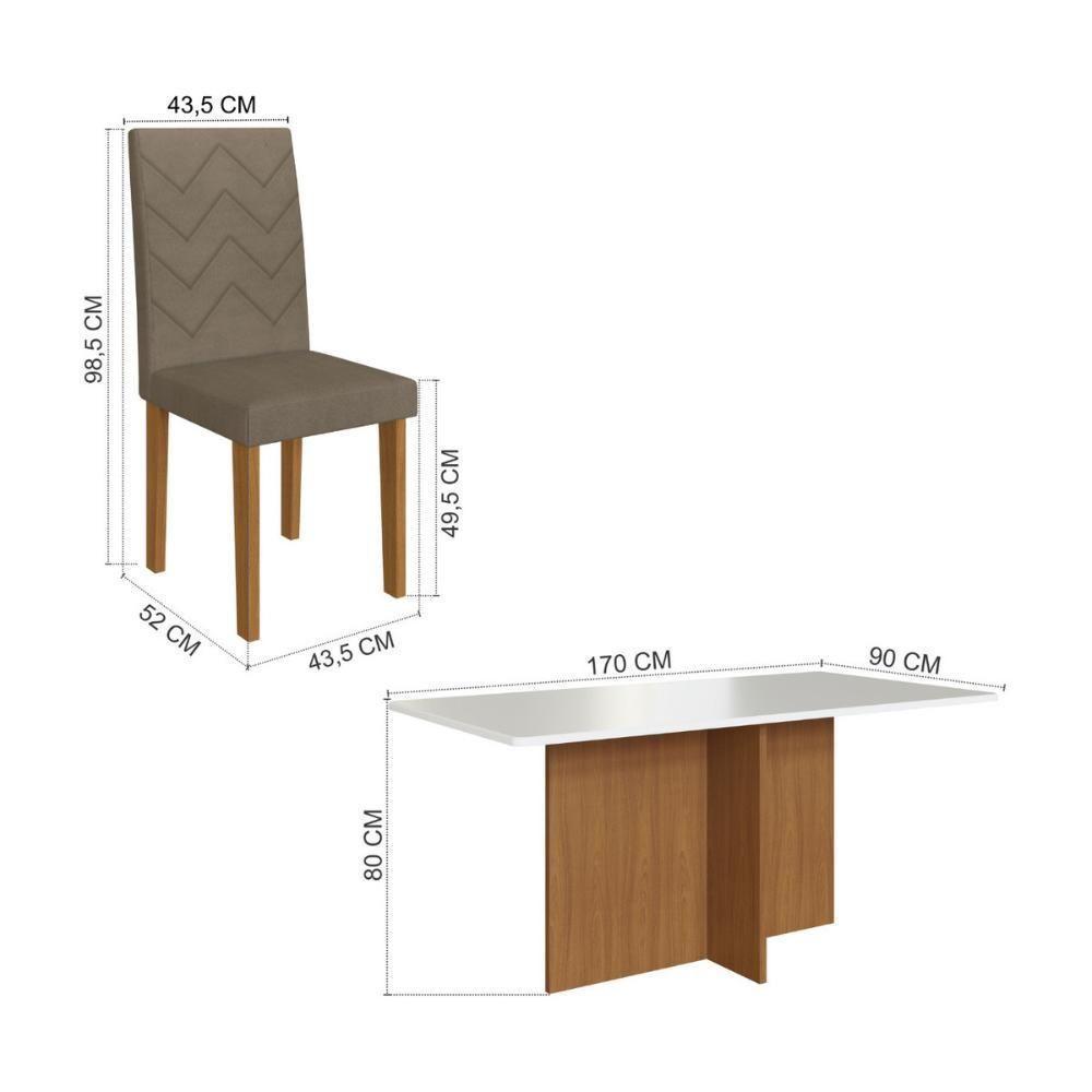 Conjunto Mesa De Jantar 170cm Com 6 Cadeiras Multimóveis CR50209 Cacau Freijó-off White-cacau - 3