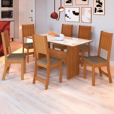 Conjunto Mesa De Jantar 150cm Com 6 Cadeiras Multimóveis CR50207 Cacau Freijó-off White-cacau