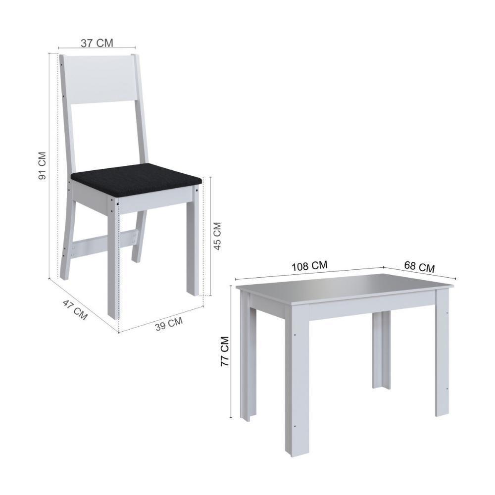 Conjunto Mesa De Jantar 108cm Com 4 Cadeiras Multimóveis CR50204 Branco-preto - 3