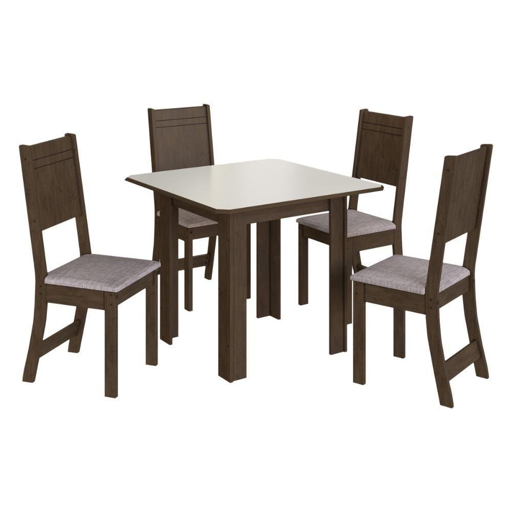 Conjunto Mesa De Jantar 90cm Com 4 Cadeiras Multimóveis CR50205 Noce-off White - 2