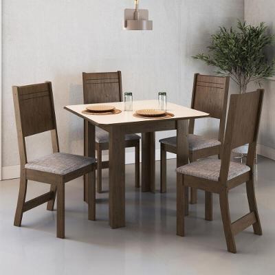 Conjunto Mesa De Jantar 90cm Com 4 Cadeiras Multimóveis CR50205 Noce-off White