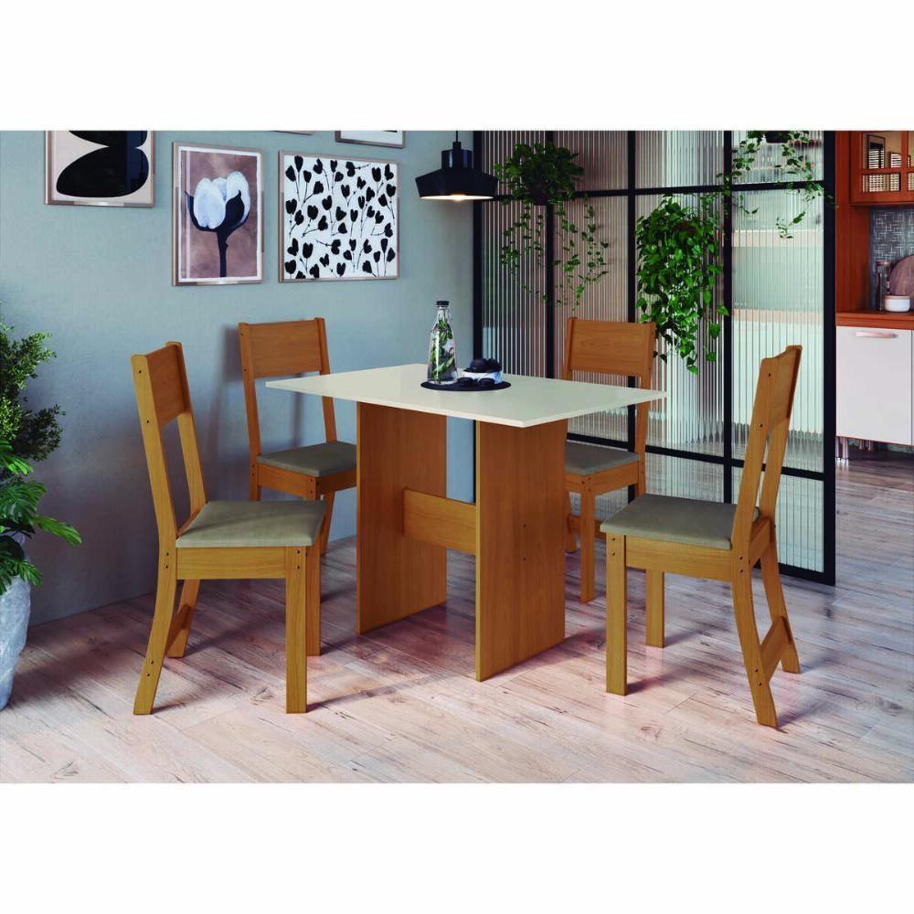 Conjunto Mesa De Jantar 108cm Com 4 Cadeiras Multimóveis CR50203 Cacau Freijó-off White-cacau - 1