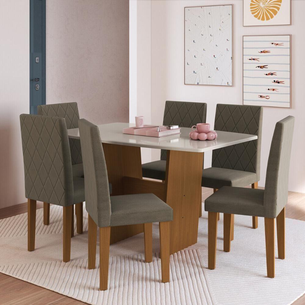 Conjunto Mesa De Jantar 137cm Com 6 Cadeiras Multimóveis CR50211 Cacau Freijó-off White-cacau - 1