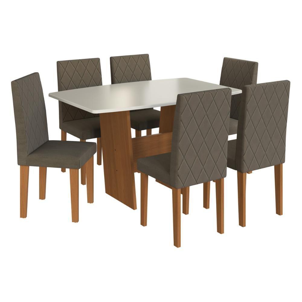 Conjunto Mesa De Jantar 137cm Com 6 Cadeiras Multimóveis CR50211 Cacau Freijó-off White-cacau - 2