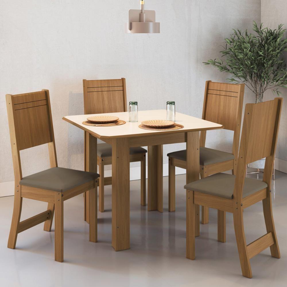 Conjunto Mesa De Jantar 90cm Com 4 Cadeiras Multimóveis CR50205 Cacau Freijó-off White-cacau - 1