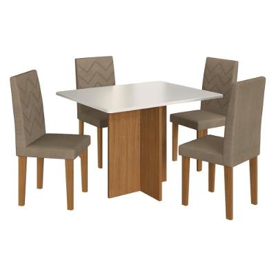 Conjunto Mesa De Jantar 110cm Com 4 Cadeiras Multimóveis CR50208 Cacau Freijó-off White-cacau