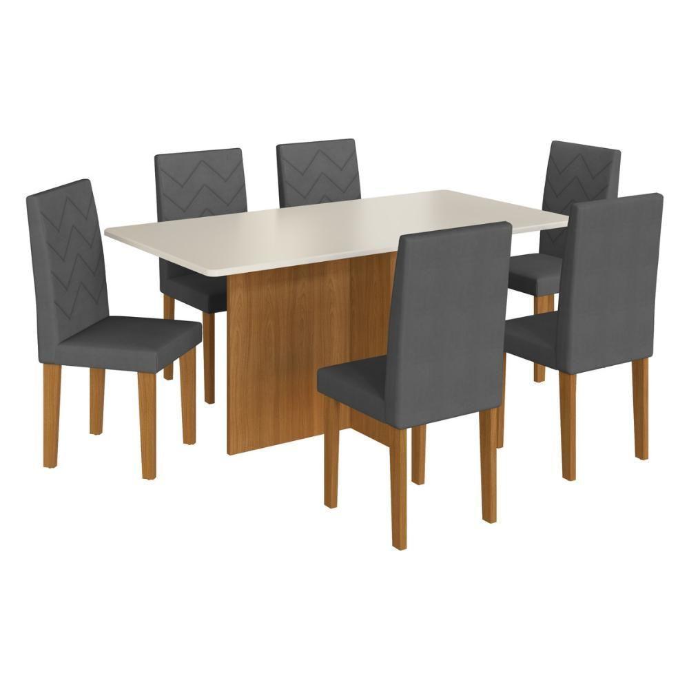 Conjunto Mesa De Jantar 170cm Com 6 Cadeiras Multimóveis CR50209 Freijó-off White-grafite - 2