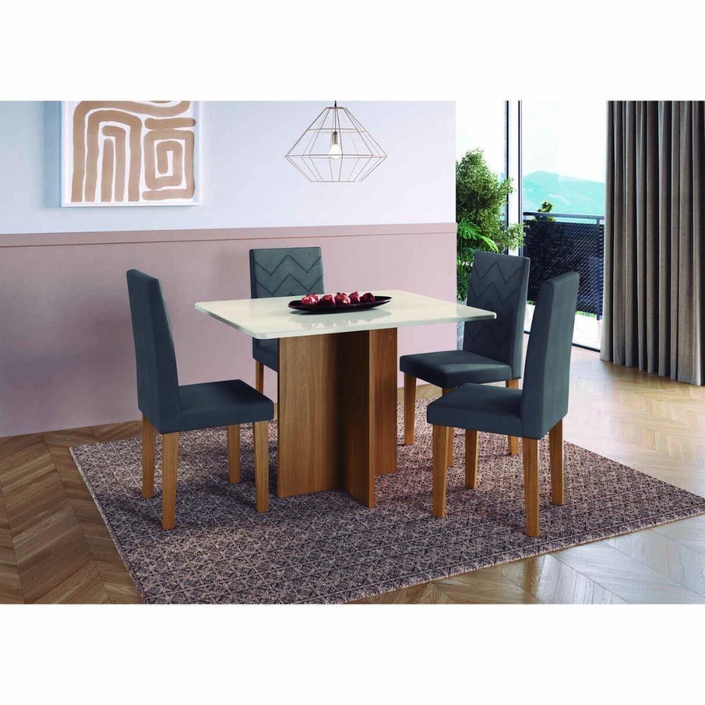 Conjunto Mesa De Jantar 110cm Com 4 Cadeiras Multimóveis CR50208 Freijó-off White-grafite - 1
