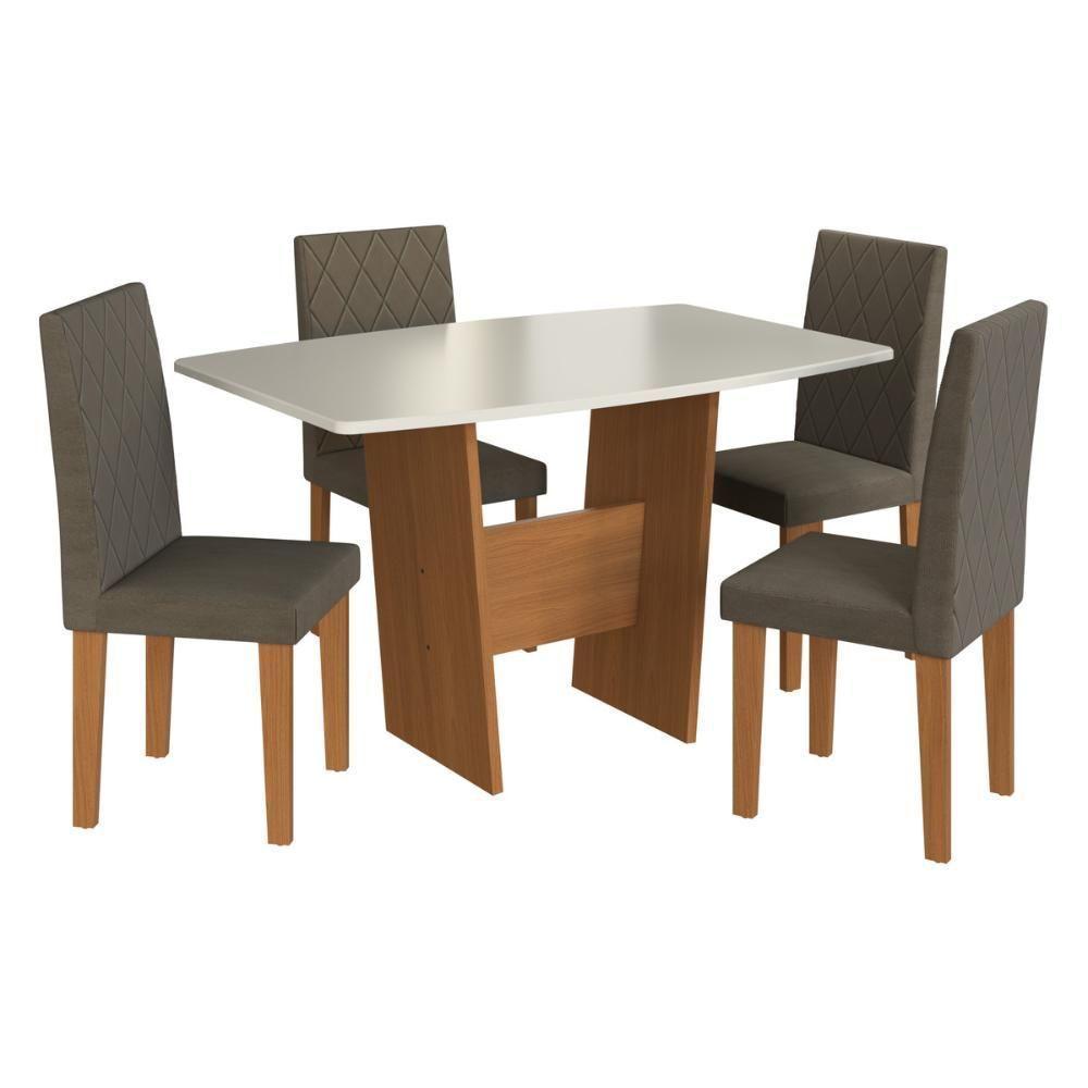Conjunto Mesa De Jantar 137cm Com 4 Cadeiras Multimóveis CR50210 Cacau Freijó-off White-cacau - 2