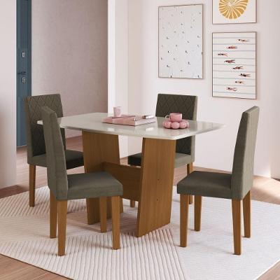 Conjunto Mesa De Jantar 137cm Com 4 Cadeiras Multimóveis CR50210 Cacau Freijó-off White-cacau