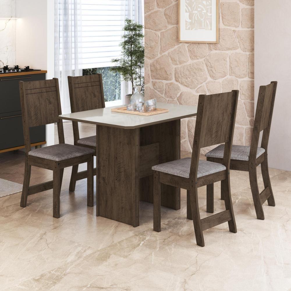 Conjunto Mesa De Jantar 110cm Com 4 Cadeiras Multimóveis CR50206 Noce-off White - 1