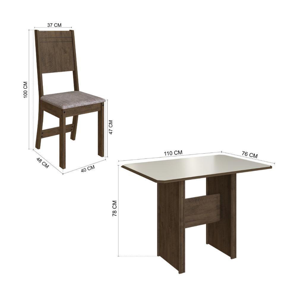 Conjunto Mesa De Jantar 110cm Com 4 Cadeiras Multimóveis CR50206 Noce-off White - 3