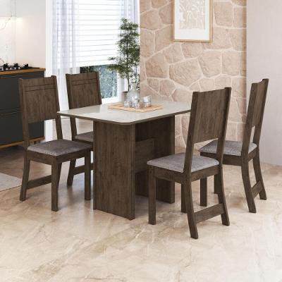 Conjunto Mesa De Jantar 110cm Com 4 Cadeiras Multimóveis CR50206 Noce-off White