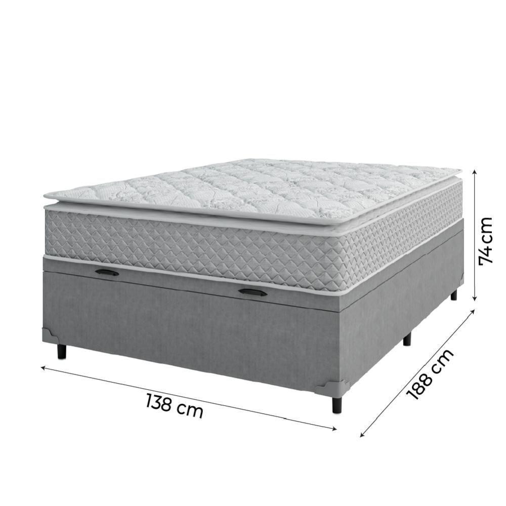 Cama Box Baú Casal Colchão Molas Ensacadas Pillow Top Perfect 138X188X74Cm Cinza/Branco - 5