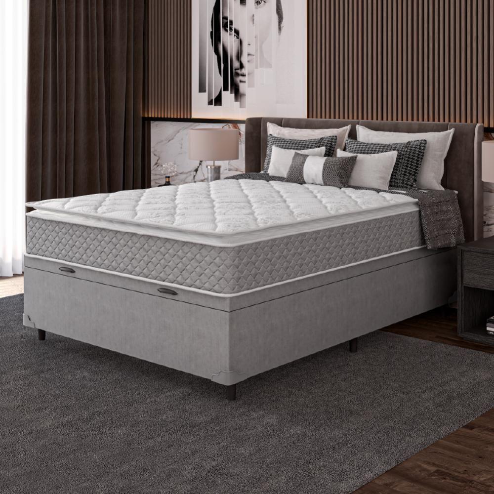 Cama Box Baú Casal Colchão Molas Ensacadas Pillow Top Perfect 138X188X74Cm Cinza/Branco - 7