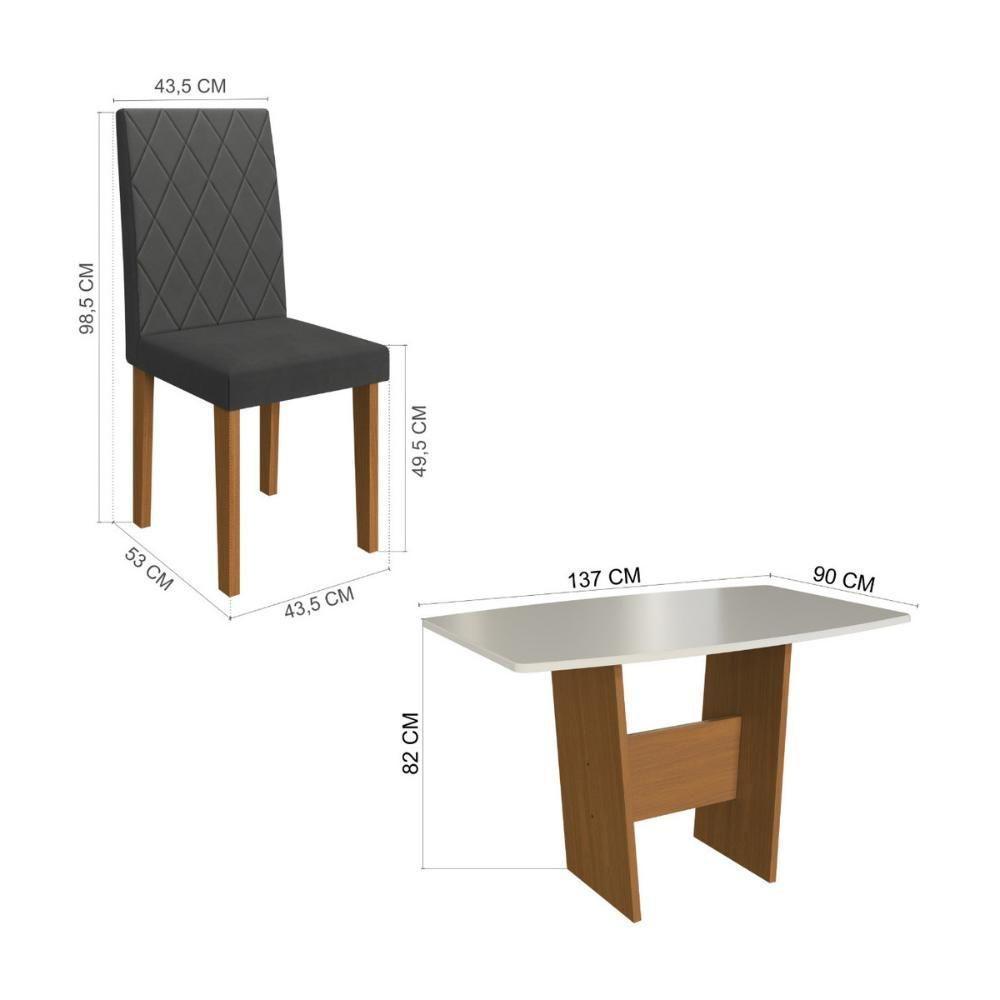 Conjunto Mesa De Jantar 137cm Com 6 Cadeiras Multimóveis CR50211 Freijó-off White-grafite - 3