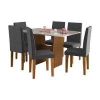 Conjunto Mesa De Jantar 137cm Com 6 Cadeiras Multimóveis CR50211 Freijó-off White-grafite - 2