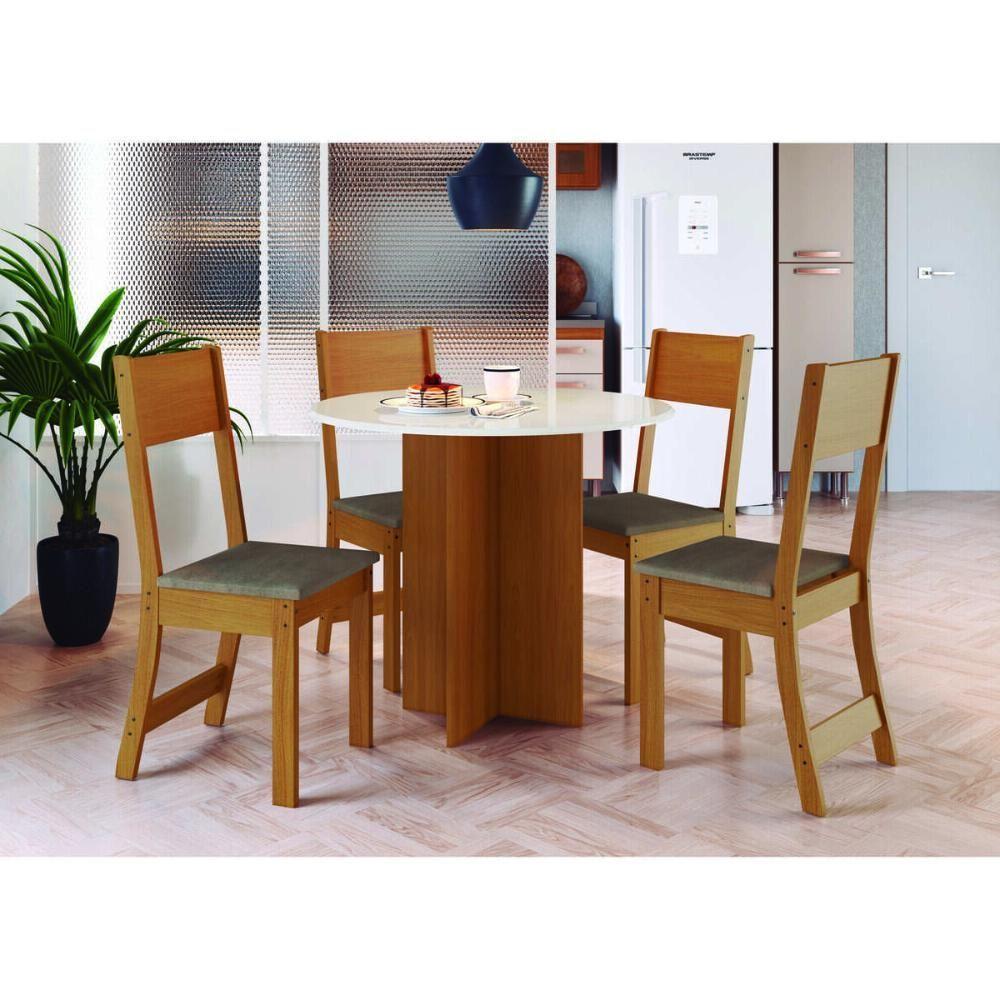 Conjunto Mesa De Jantar Redonda 90cm Com 4 Cadeiras Multimóveis CR50202 Cacau Freijó-off White-cacau - 1