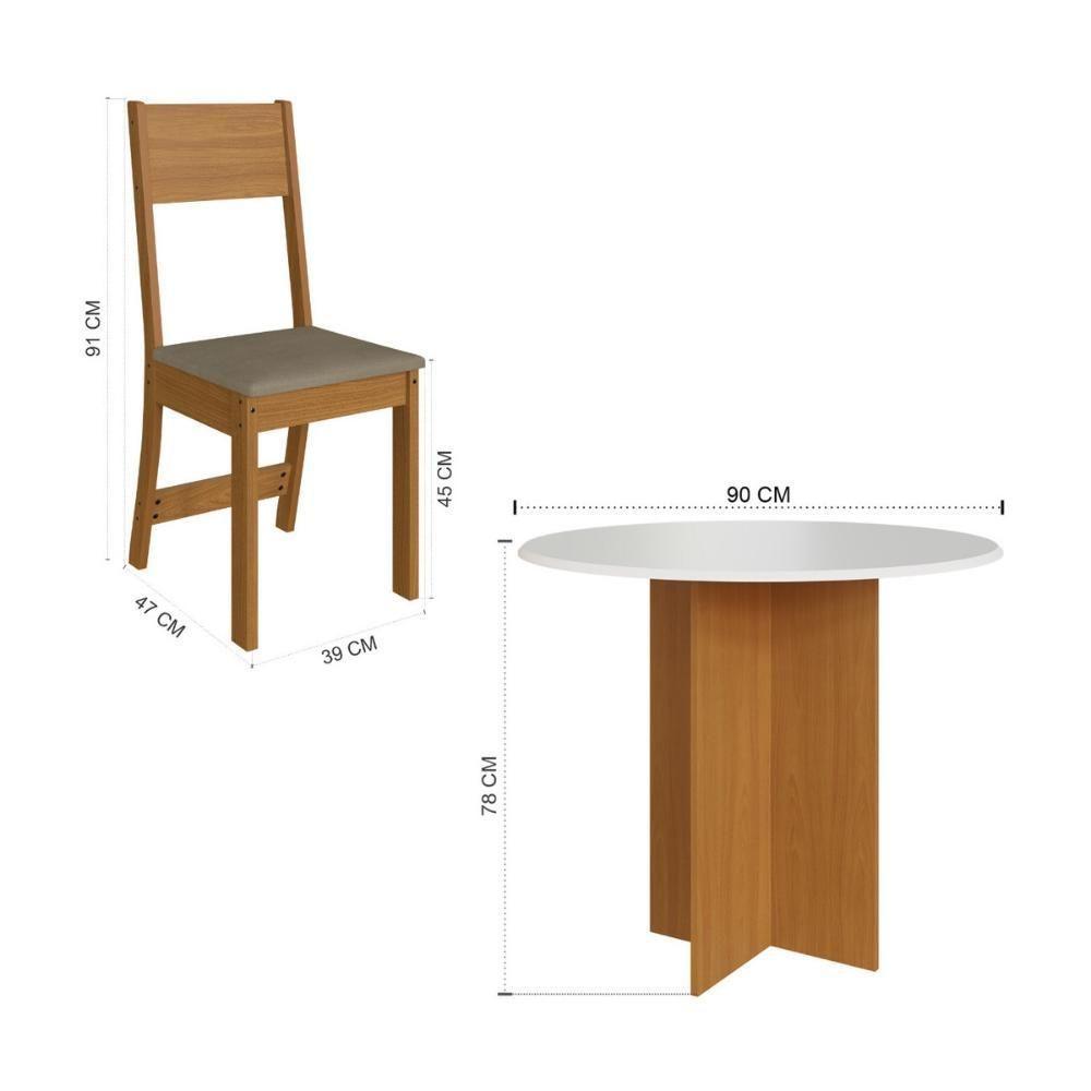 Conjunto Mesa De Jantar Redonda 90cm Com 4 Cadeiras Multimóveis CR50202 Cacau Freijó-off White-cacau - 3