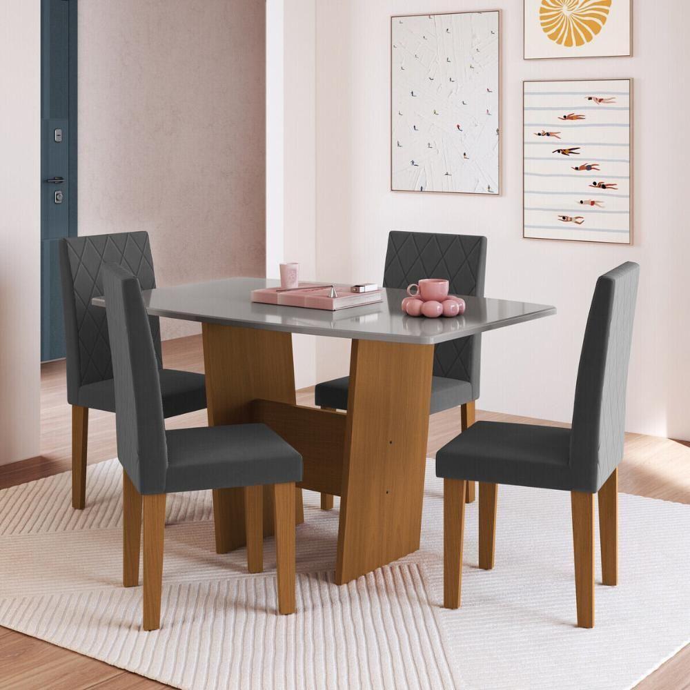 Conjunto Mesa De Jantar 137cm Com 4 Cadeiras Multimóveis CR50210 Freijó-titânio-grafite - 1