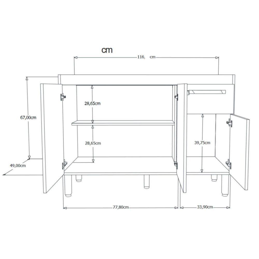 Conjunto Balcão De Cozinha Com Pia Mármore Sintético 2 Porta Branco - 4