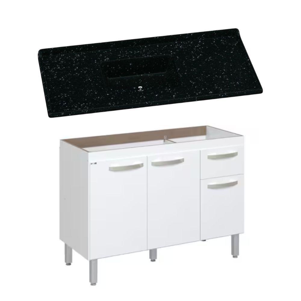 Conjunto Balcão De Cozinha Com Pia Mármore Sintético 2 Porta Branco - 8