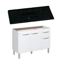 Conjunto Balcão De Cozinha Com Pia Mármore Sintético 2 Porta Branco - 8