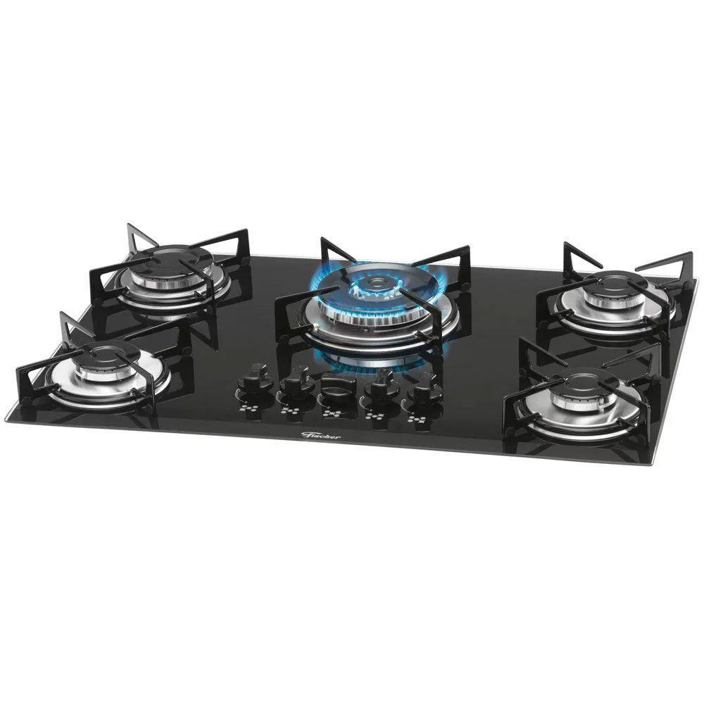Cooktop a Gás 5 Bocas Tripla Vidro Fischer Preto Bivolt - 1