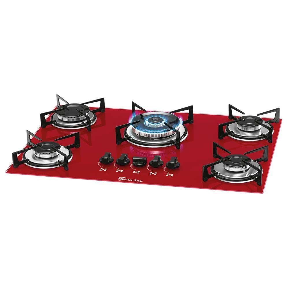 Cooktop a Gás 5 Bocas Tripla Vidro Fischer Vermelho Bivolt - 1