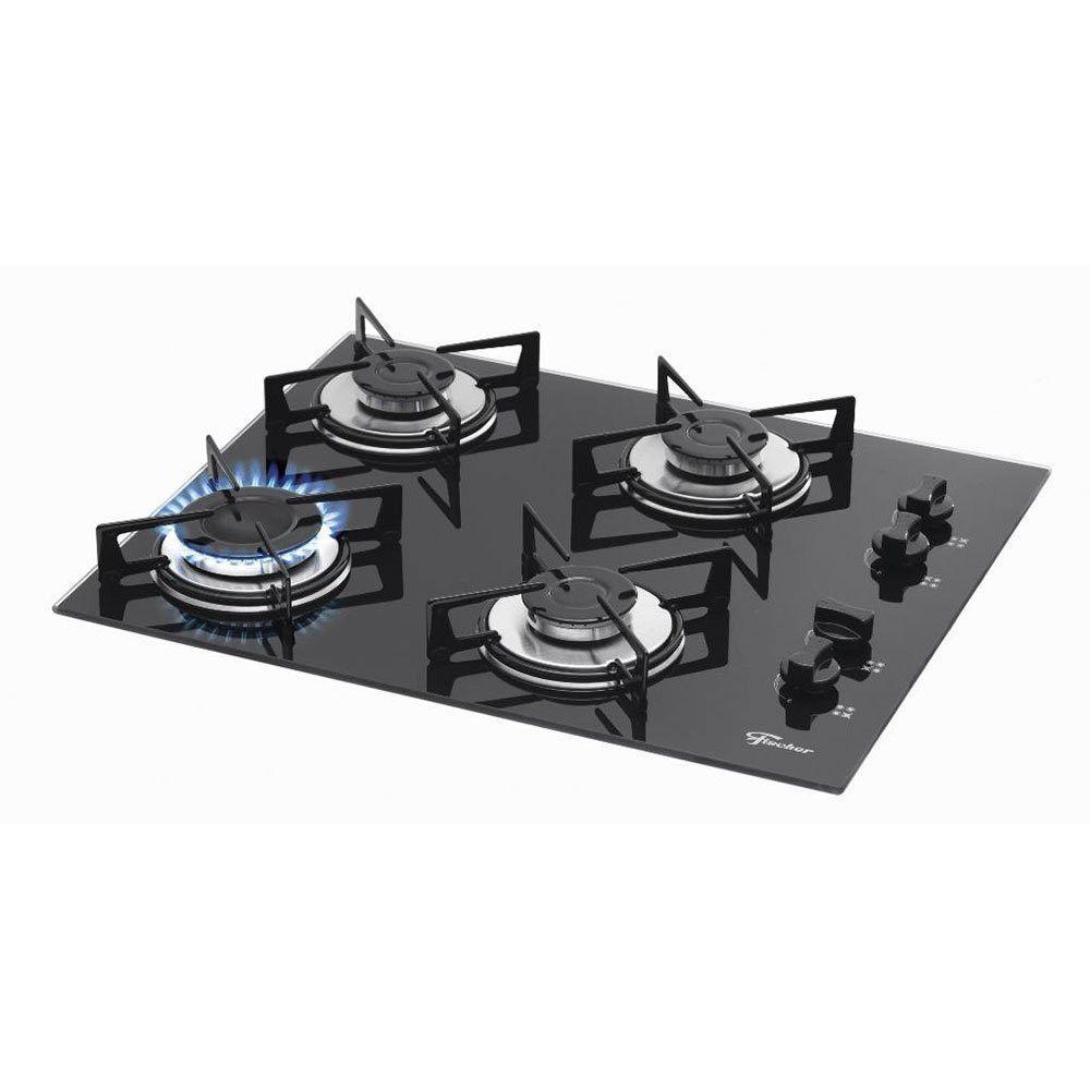 Cooktop Gás 4 Bocas Mesa Vidro Fischer Preto Bivolt - 1