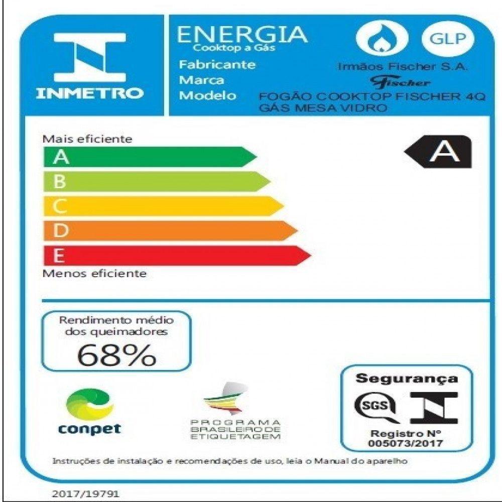 Cooktop Gás 4 Bocas Mesa Vidro Fischer Branco Bivolt - 4