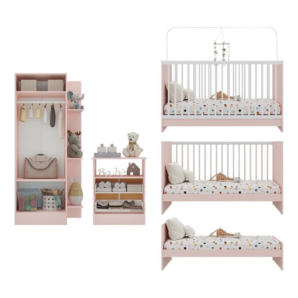 Jogo De Quarto Infantil Com Colchão Incluso Trevalla Móveis Pom Pom - Rosa-branco Rosa-branco - 5