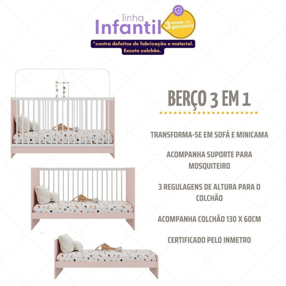 Jogo De Quarto Infantil Com Colchão Incluso Trevalla Móveis Pom Pom - Rosa-branco Rosa-branco - 6