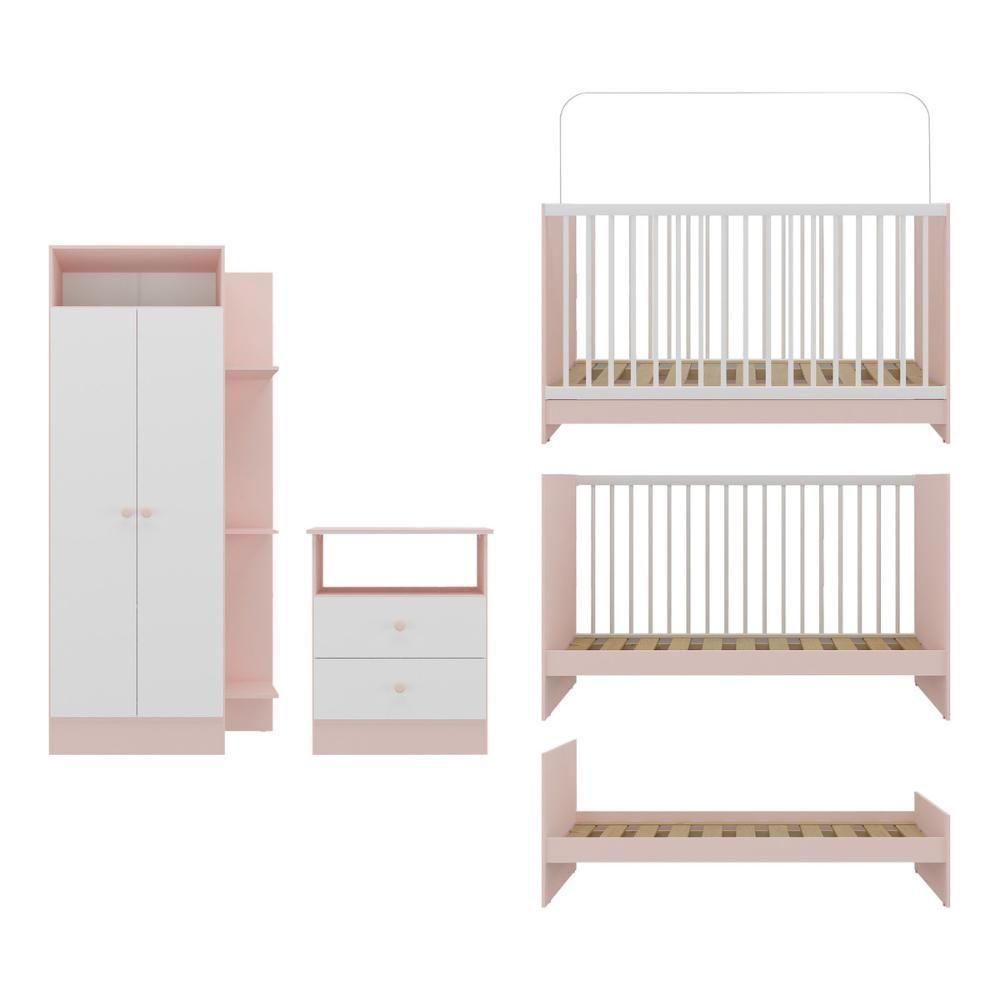 Jogo De Quarto Infantil Com Colchão Incluso Trevalla Móveis Pom Pom - Rosa-branco Rosa-branco - 7