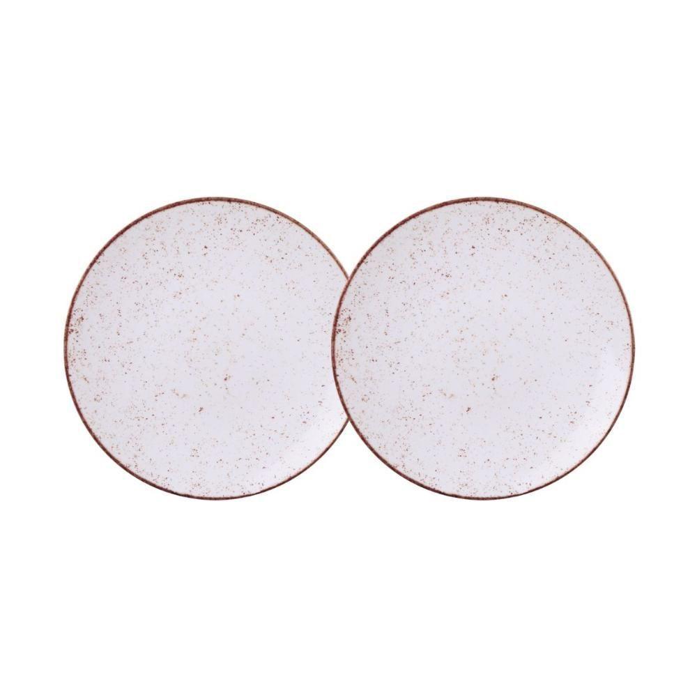 Jogo De Pratos Rasos 2 Peças Rústico 25 Cm Porcelana Decorada Tramontina - 1