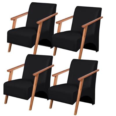 Kit 4 Poltronas Venus 1 Lugar Braço Madeira Maciça Suede Preto Unidecor