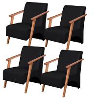 Kit 4 Poltronas Venus 1 Lugar Braço Madeira Maciça Courino Unidecor Preto - 1