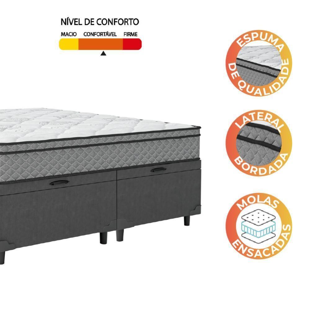 Cama Box Baú Casal Queen Colchão Molas Ensacadas 158x198x65cm Cinza/branco Umaflex - Suporta 120kg - 3