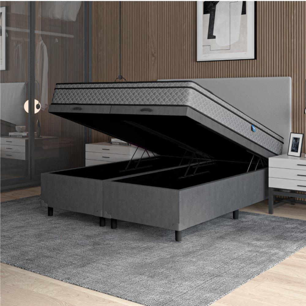 Cama Box Baú Casal Queen Colchão Molas Ensacadas 158x198x65cm Cinza/branco Umaflex - Suporta 120kg - 6